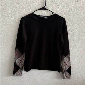 Black Hillard & Hanson Wool Blend Argyle Sweater Sleeves Size Medium